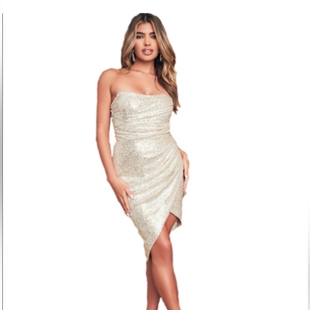 Gold sequin strapless dress